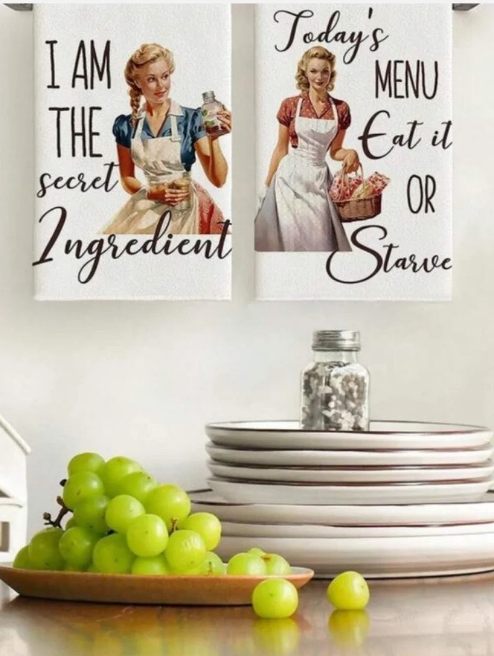 2pc-Vintage Homemaker Kitchen Tea Towels -  Retro Print 🤍